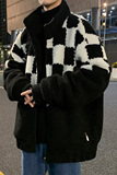 冬季棋盘格撞色羊羔毛棉服外套男潮牌保暖棉衣A328P118控158，男装棉衣，电商A309