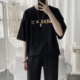 笑脸印花短袖T恤男港风潮牌2135P35控48白，男装T恤，电商A309