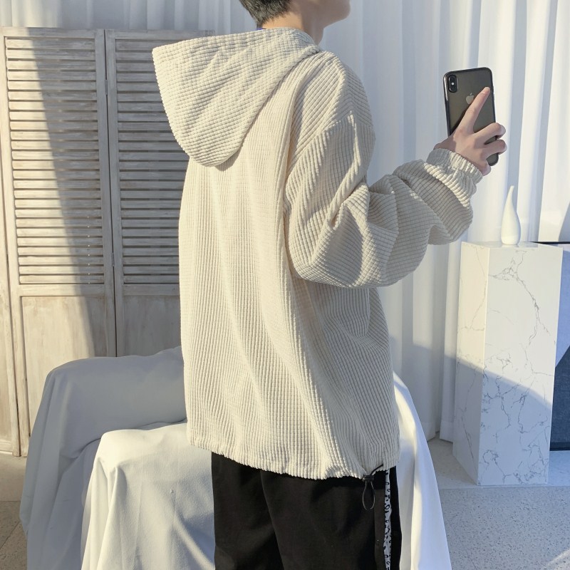 早秋华夫格长袖卫衣男潮牌宽松灯芯绒半拉链外套A189P50,男装卫衣,电商A309