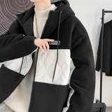 冬季加大码棉服男潮牌保暖摇粒绒拼接加厚棉衣外套2112P100，男装棉衣，电商A309
