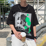 美潮宽松大图案印花短袖t恤男女同款002P45控68，男装T恤，电商A309