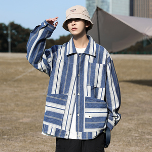 cityboy色织牛仔外套情侣潮牌条纹工装夹克 103P108图片