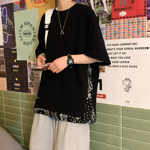 ~假两件腰果花拼接 开叉短袖t恤 男女 加大码 2146特P38图片