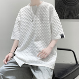夏季小众设计简约百搭华夫格短袖t恤男女同款T11P35控49，男装T恤，电商A309