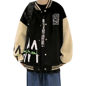 美式vintage棒球服外套男士春秋款ins潮牌hiphop宽松百搭潮流夹克图片
