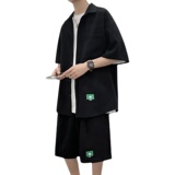 主推款~华夫格短袖衬衫短裤套装男夏季冰丝帅气两件套3546P70，男装休闲套装，电商A309