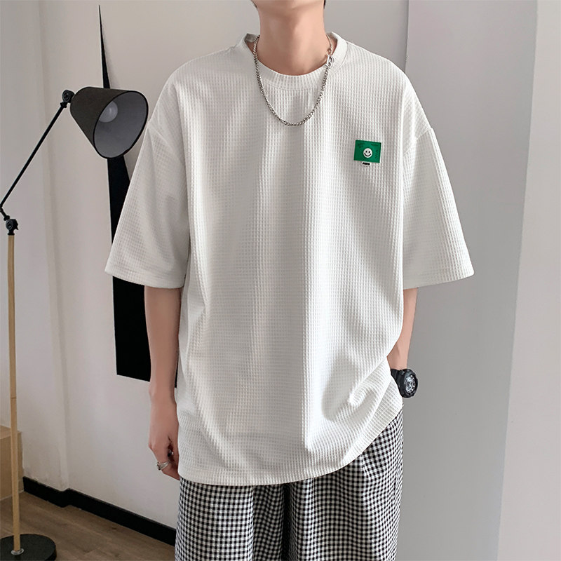 ~夏季潮牌开叉短袖t恤男宽松五分中袖021P35,男装T恤,电商A309
