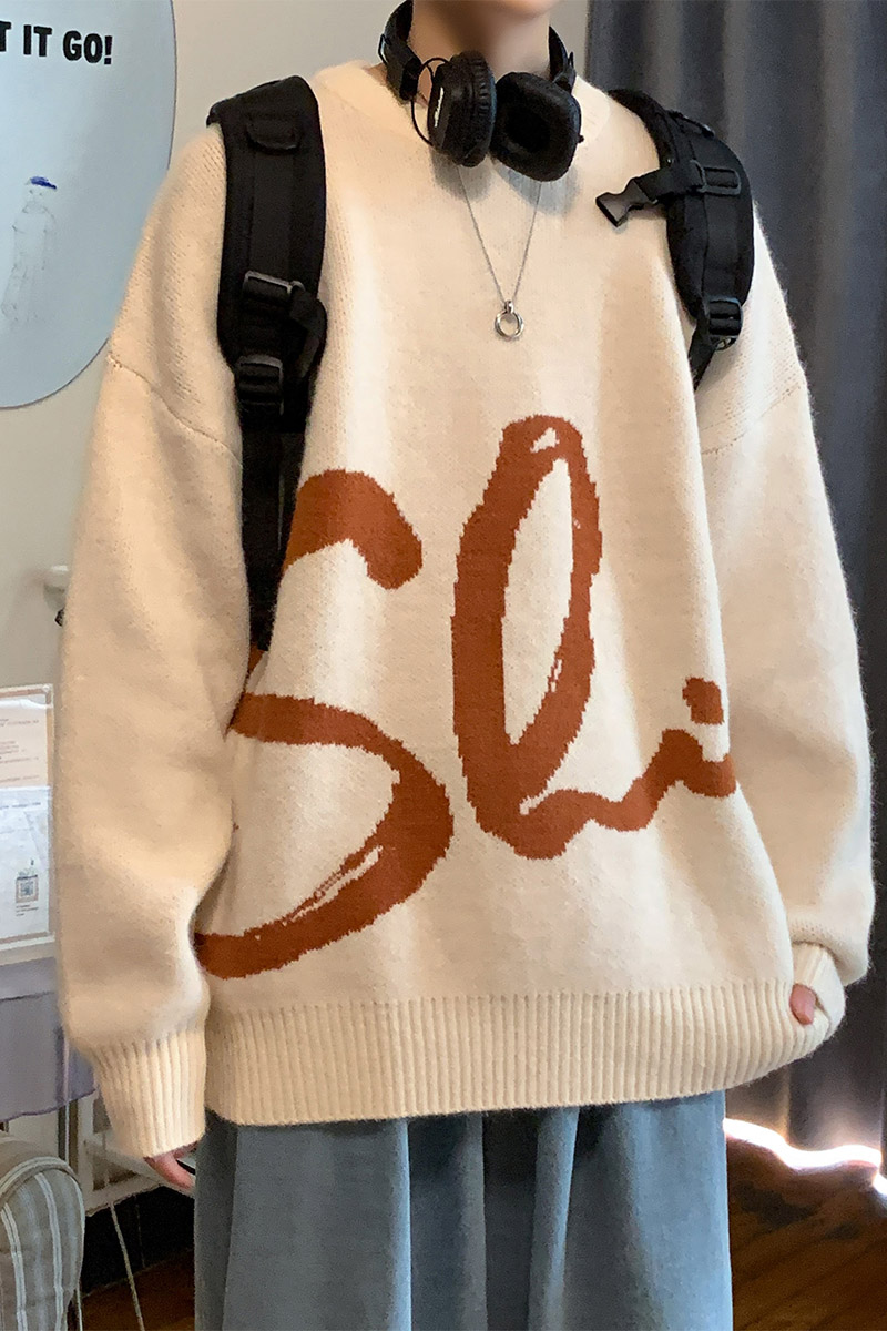 秋冬粗线加厚字母提花针织衫男士港风毛衣MY317P75,男装针织衫/毛衣,电商A309