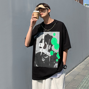 美潮宽松大图案印花短袖t恤男女同款 002P45 控68图片
