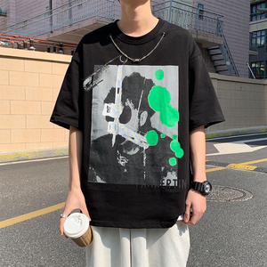 美潮宽松大图案印花短袖t恤男女同款 002P45 控68图片