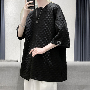 数据~！华夫格小众设计潮牌短袖t恤男 T11P35 控49图片