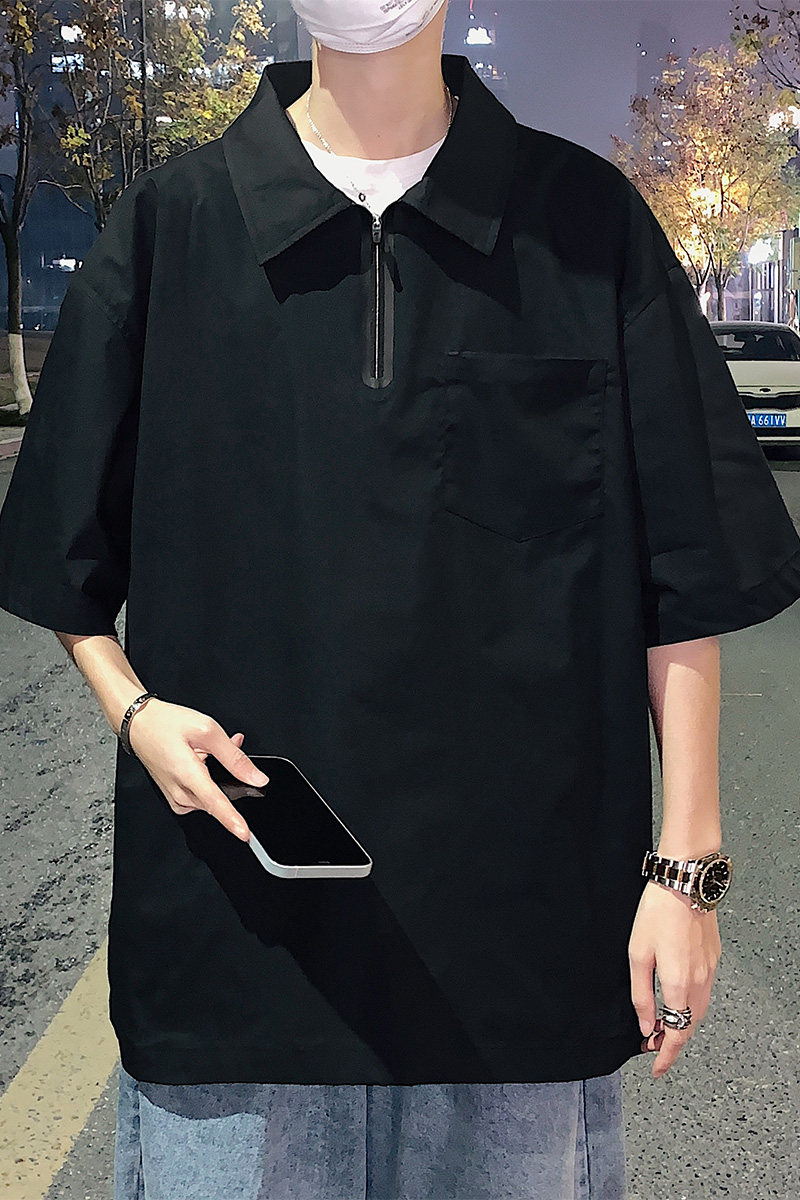 小众设计潮牌拉链款短袖衬衫男A343P40控58,男装衬衫,电商A309
