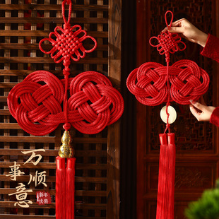 2026双钱结中国结挂件客厅高档玄关玉石入户门电视背景墙中式挂饰