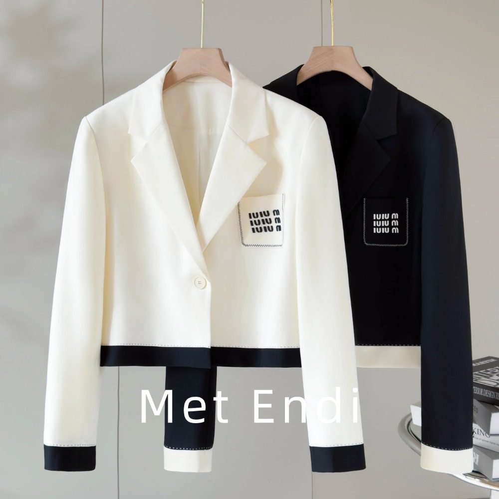 miu风廓形西装外套女2025年春款黑白撞色高级感超短款西服上衣