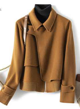 优雅复古小翻领手工双面呢短外套2024秋冬新款气质羊毛大衣小个子