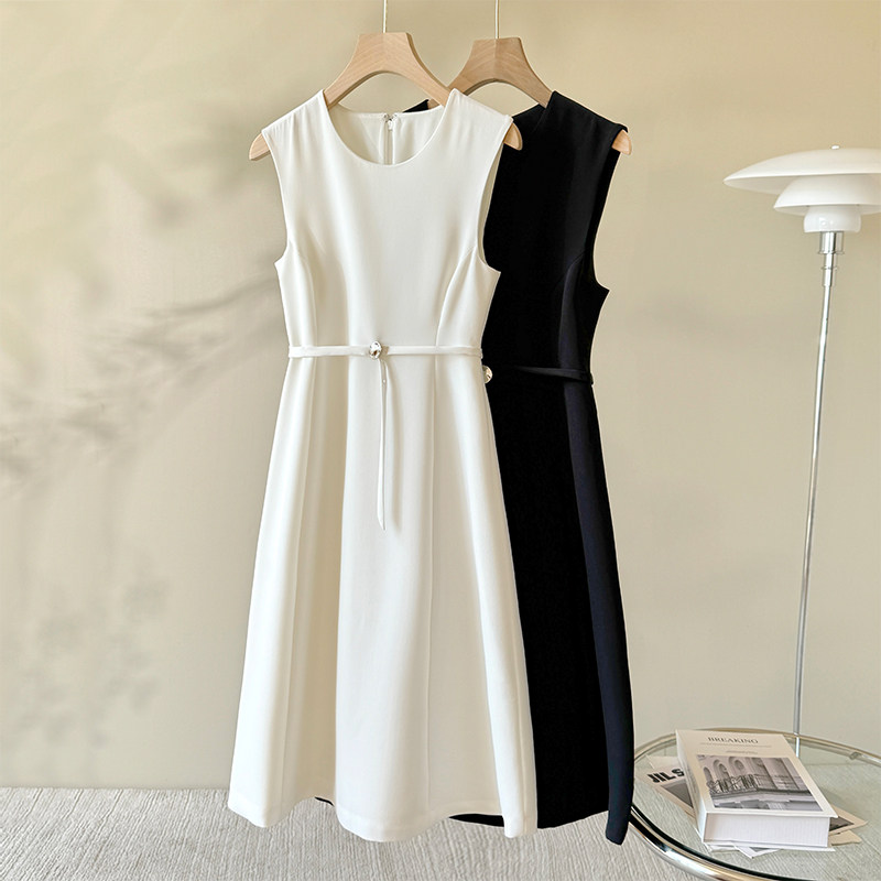 通勤醋酸无袖连衣裙醋酸收腰