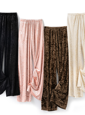 Met Endi高级感雪花丝绒裤2024年秋季轻奢醋酸直筒休闲裤长裤女