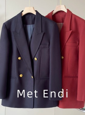 气质双排扣羊毛西装外套女2025年春季高级感收腰黑色 西服上衣