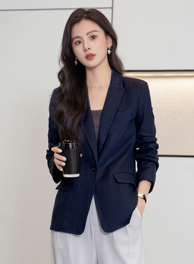 Met Endi西装外套女2024年春夏新款亚麻西服上衣时尚修身高级感