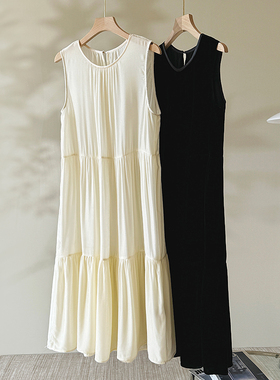 Met Endi真丝无袖连衣裙女2024夏季宽松高级感a字背心裙长裙法式
