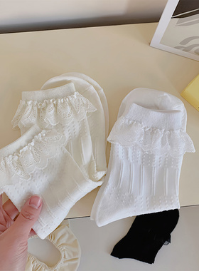 日系可爱jk白色蕾丝花边袜黑色洛丽塔公主袜子女中筒袜甜美堆堆袜