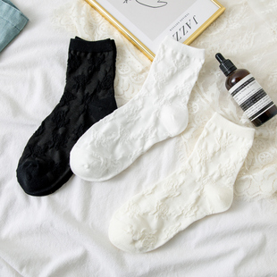 黑白配少女学院袜子摩登玫瑰文艺小清新复古森系小碎花短袜棉质女