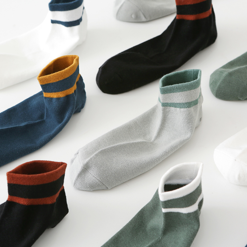 2杠袜子男短袜棉质ins潮防臭男士浅口春夏薄款船袜黑色夏季春秋袜