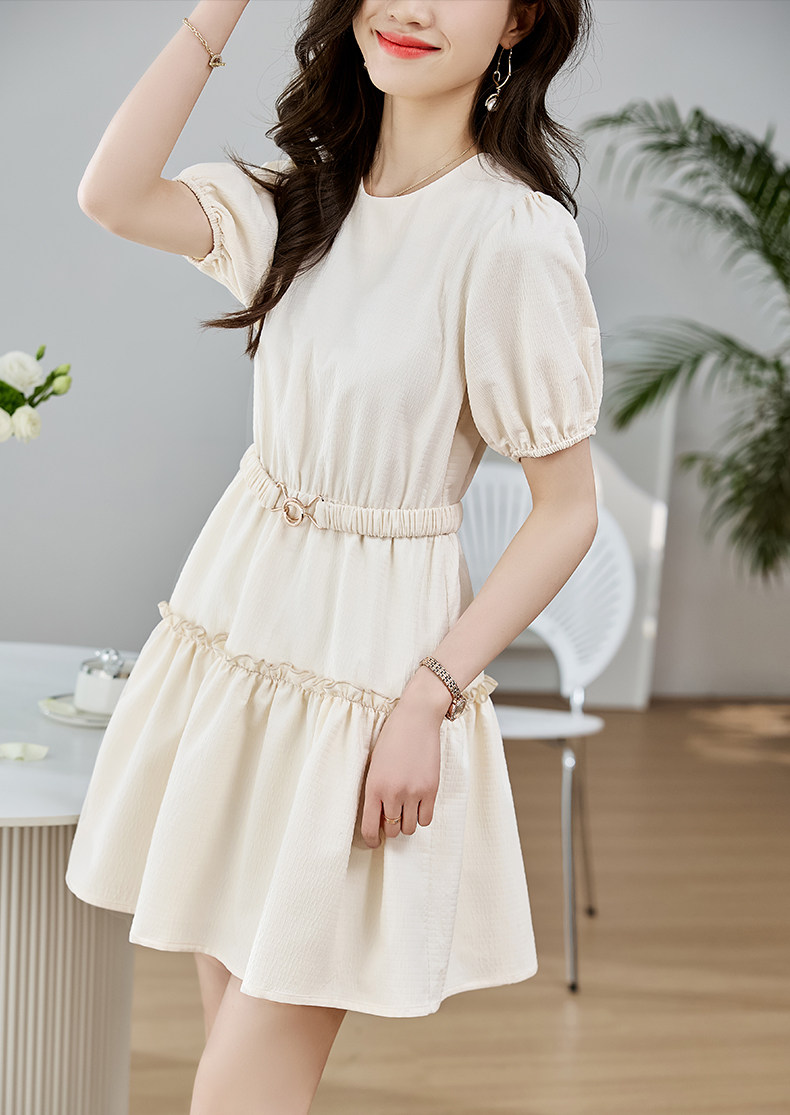 夏装新款时尚碎花色短袖连衣裙女韩版休闲气质松紧腰甜美公主裙子