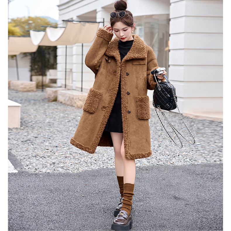 皮毛一体冬装外套女新款韩版宽松正反两面穿鹿皮绒加厚保暖棉服潮