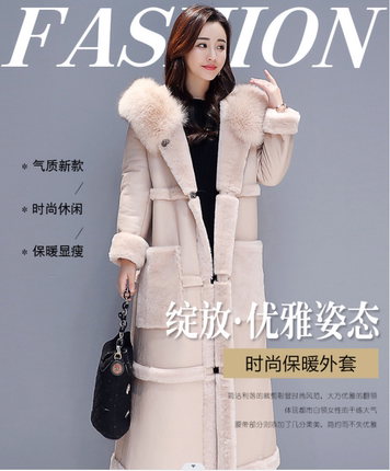 皮毛一体冬装外套女新款韩版大毛领宽松加长款鹿皮绒加厚保暖棉服