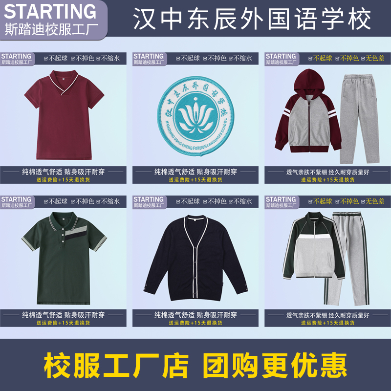 陕西省汉中东辰外国语学校校服校徽中小学生T恤棒球服班服运动服