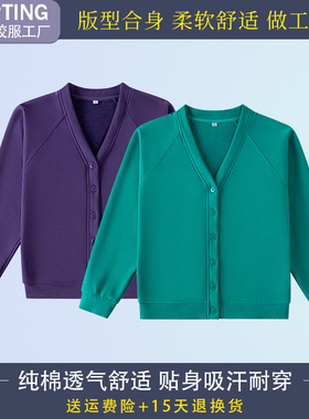 中小学生校服英伦学院风宝石绿紫色男女童长袖开衫加绒卫衣班服