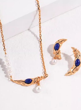 【Tonight or Never】S925纯银不对称月亮耳钉项链法式轻奢高级感