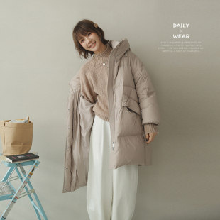 苹果的生活家|嘭嘭面包 90白鸭绒连帽中长款加厚大衣外套羽绒服