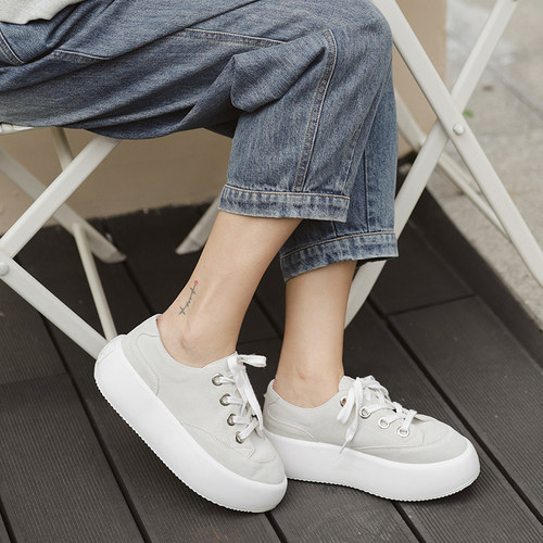 苹果的生活家厚底面包鞋头层羊皮