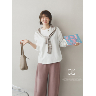 苹果的生活家|解构美学 基础纯色宽松休闲薄棉长袖T恤上衣