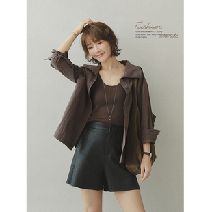 衬衫 苹果 高級松弛大翻领宽松微皱感女长袖 朱古力味秋天 生活家