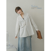 苹果 宽松衬衣 小立领竖条纹设计感女长款 生活家 时髦出众衬衫