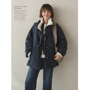 苹果的生活家|暖意加倍 90白鸭绒羊羔毛绒翻领羽绒服厚外套大衣