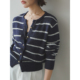 生活家 海蓝之调 撞色条纹金属钮短款 苹果 针织毛衣开衫 外套