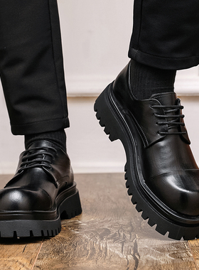 英伦风厚底德比鞋男商务休闲增高鞋夜场发型师鞋子青年大头皮鞋潮