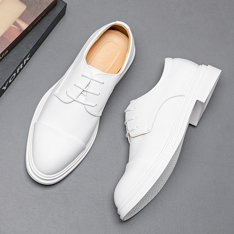 48大码全白色男士皮鞋百搭德比鞋