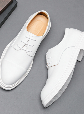 白色皮鞋男影楼拍照婚鞋韩版潮流正装商务男鞋子团队演出鞋48大码
