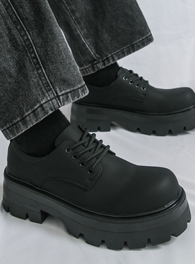 学院风男鞋青年学生厚底5厘米增高大头鞋巴黎德比鞋潮流男士皮鞋
