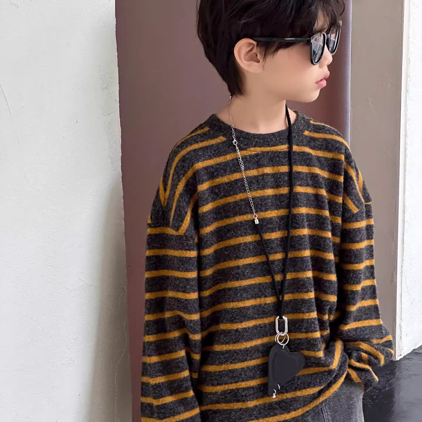 软糯~男童德绒条纹长袖t恤打底衫