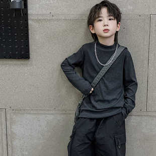 男童半高领打底衫仿羊绒春秋款女童百搭纯色长袖t恤纯棉中领弹力