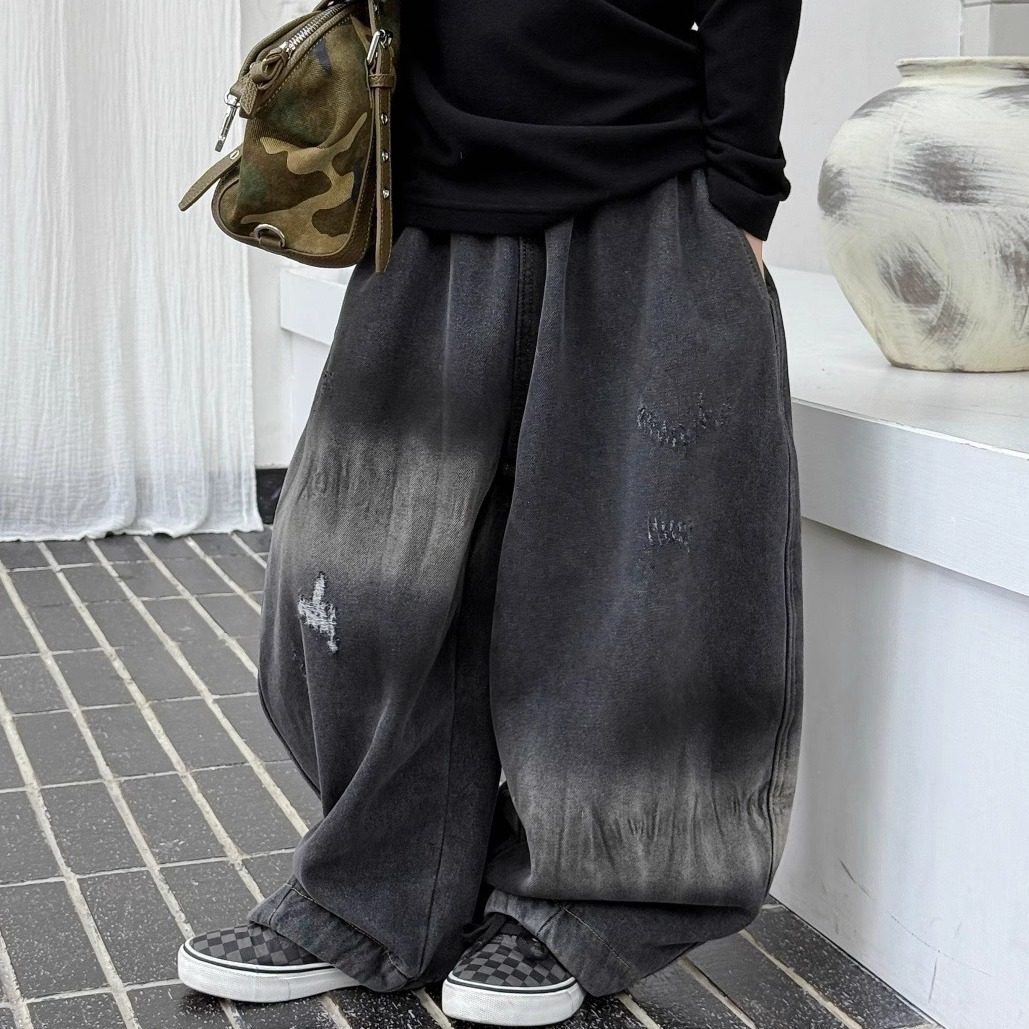 帅~男童渐变色加绒保暖牛仔裤