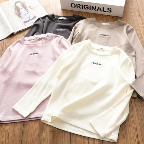 女童中高领保暖打底衫2025深秋冬季人棉字母百搭弹力长袖T恤上衣