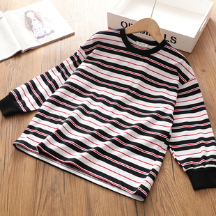 女童2025秋季新款中长款条纹T恤中大儿童纯棉薄款卫衣韩版打底衫