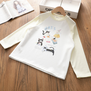 女童春装新款长袖T恤 中大童韩版洋气卡通数码印花插肩袖打底衫